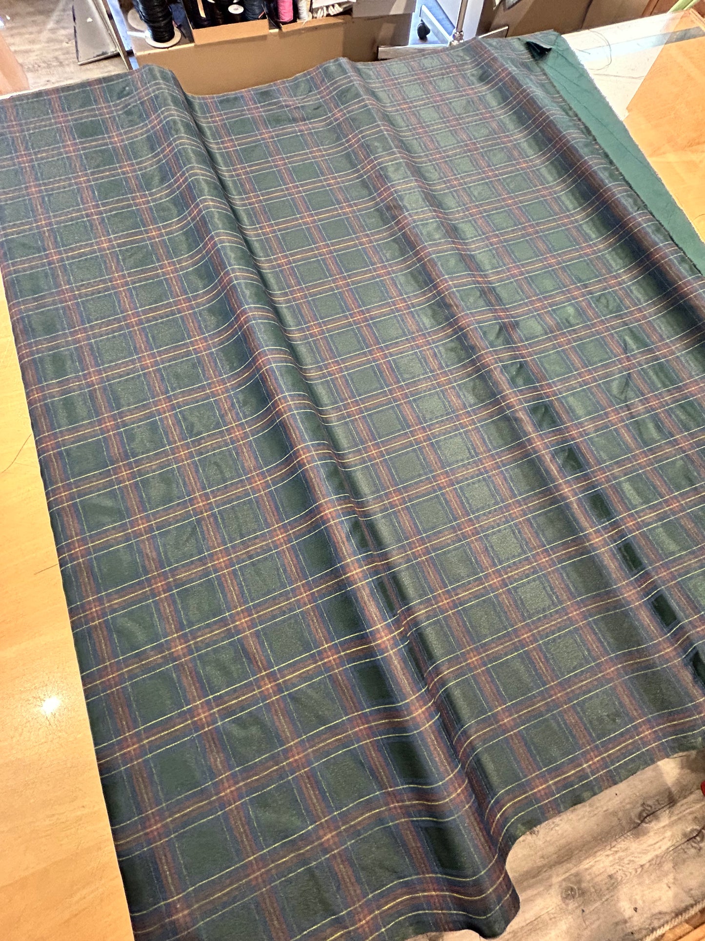 fodera fantasia quadretti verde - bordeaux - 100% cupro