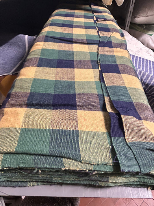 tessuto a quadretti verde-blu-giallo 100% Cotone H. 150 cm.