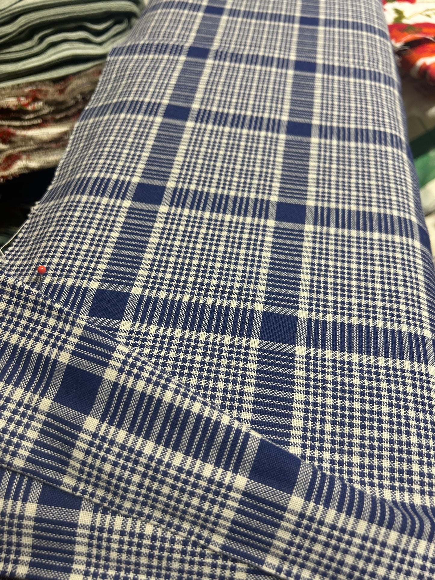 tessuto fantasia quadretti bluette 100% Cotone Graziano