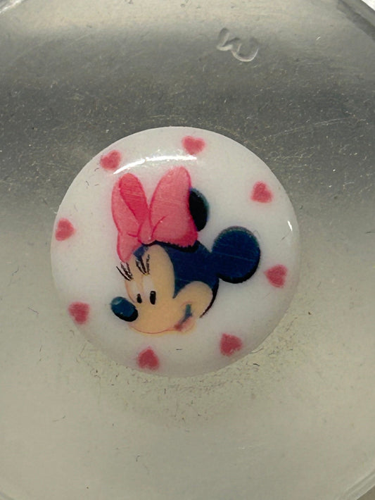 bottone bimbo/a MINNIE mm. 15 base bianca, originale DISNEY