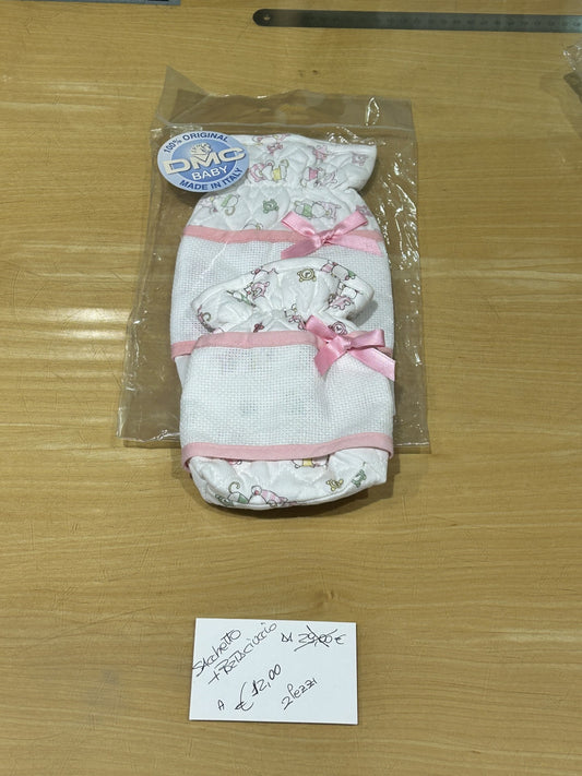 kit 2 PZ. BIMBA porta ciuccio e accessori , ricamabile a punto croce, DMC