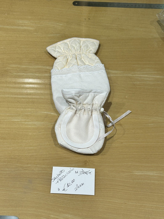 kit 2 PZ. BIMBO/A porta ciuccio e accessori AVORIO, ricamabile a punto croce