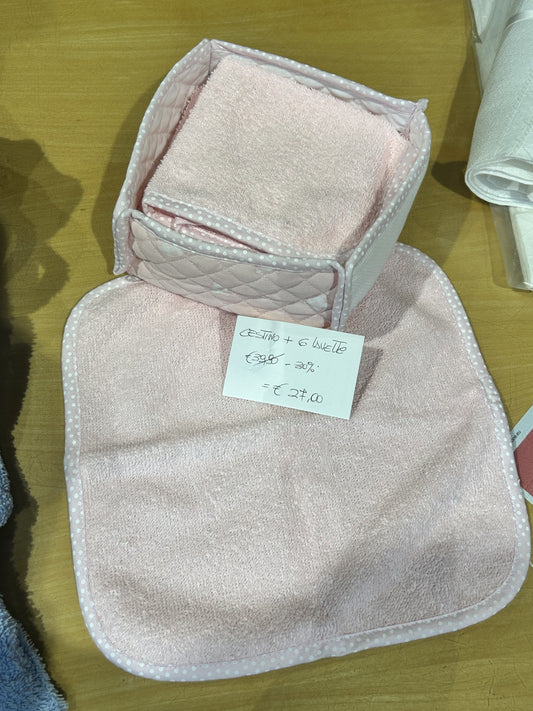 cestino con 6 LAVETTE (ospiti) col. ROSA BABY, MOROSIN