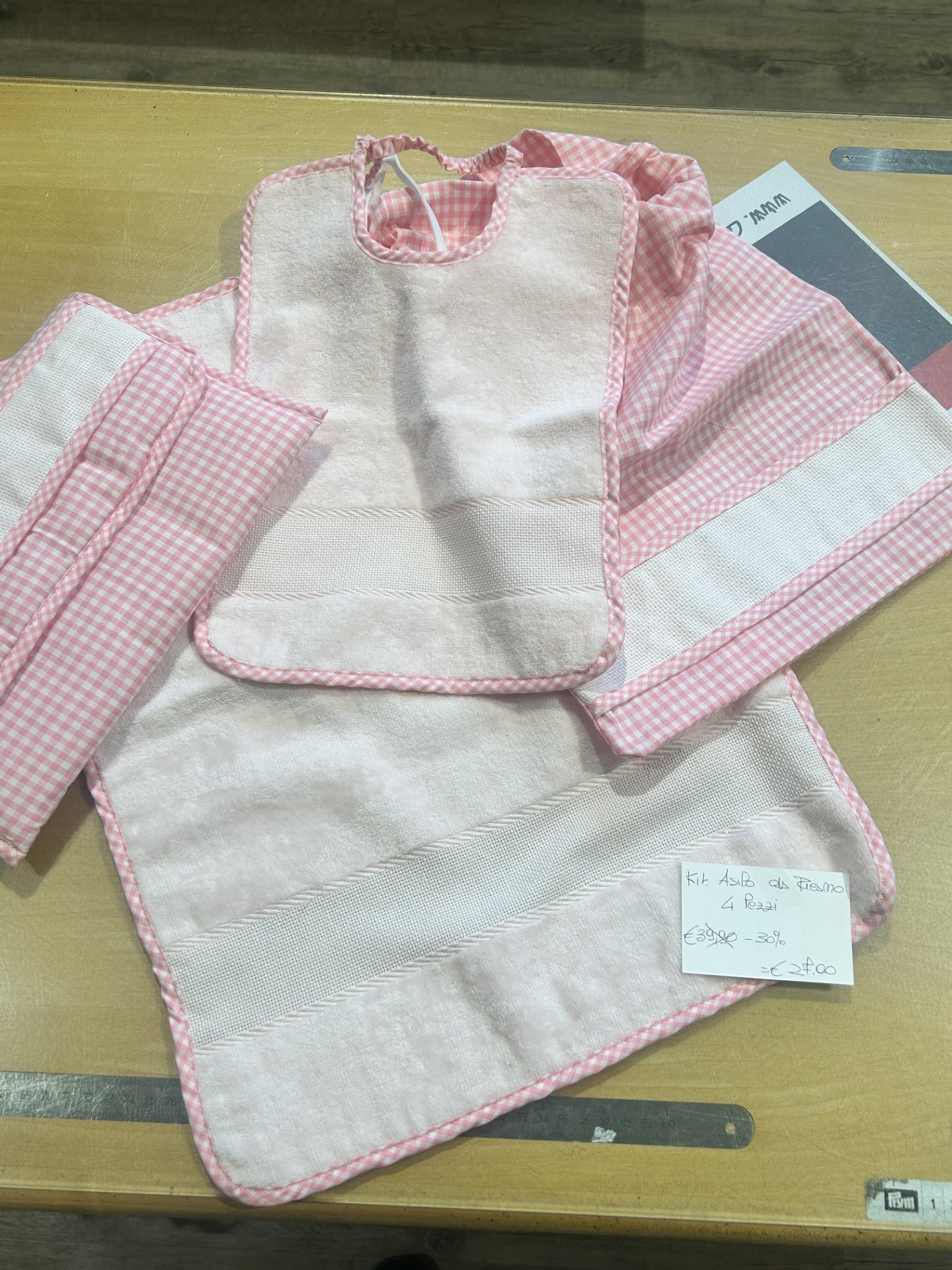 KIT ASILO BIMBA 4 PZ. 100% cotone DA RICAMO, STAFIL