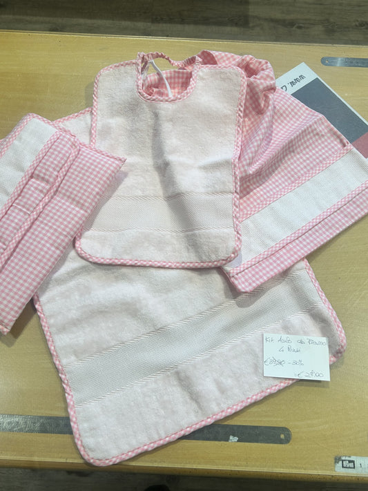 KIT ASILO BIMBA 4 PZ. 100% cotone DA RICAMO, STAFIL