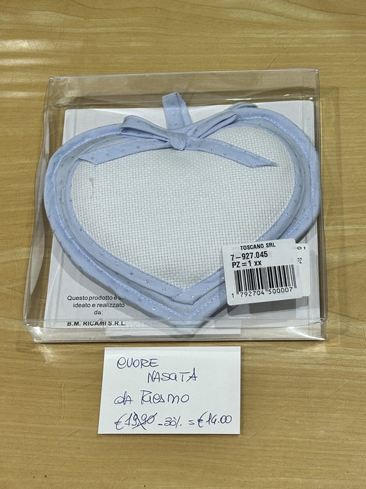 FIOCCO NASCITA da ricamo, CUORE Azzurro, 100% cotone