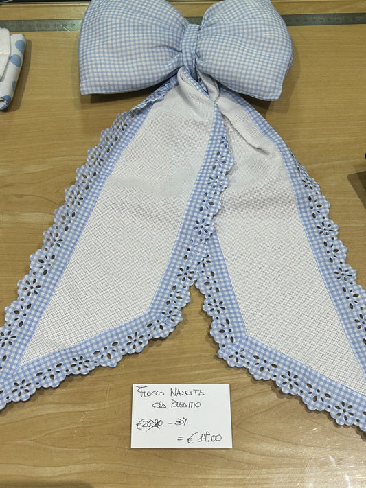 FIOCCO NASCITA CLASSICO (2 CALATE) da ricamo - 100% cotone - Azzurro quadretti