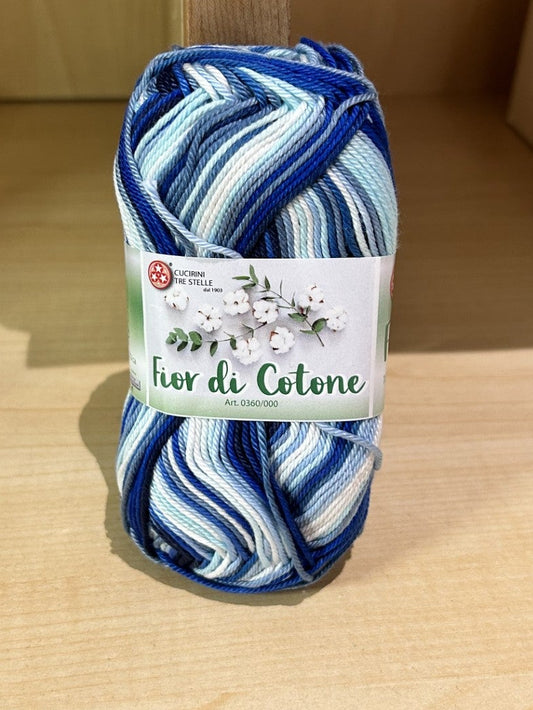 gomitolo cotone "FIOR DI COTONE" sfumato blu 50g. , Cucirini Tre Stelle