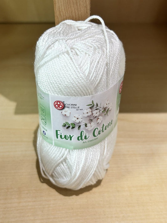 gomitolo cotone "FIOR DI COTONE" BIANCO 50g. , Cucirini Tre Stelle