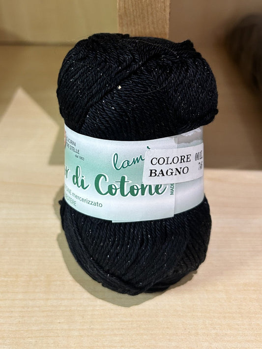 gomitolo cotone "FIOR DI COTONE" LUREX NERO 50g. , Cucirini Tre Stelle