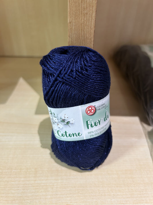 gomitolo cotone "FIOR DI COTONE" LUREX BLU 50g. , Cucirini Tre Stelle