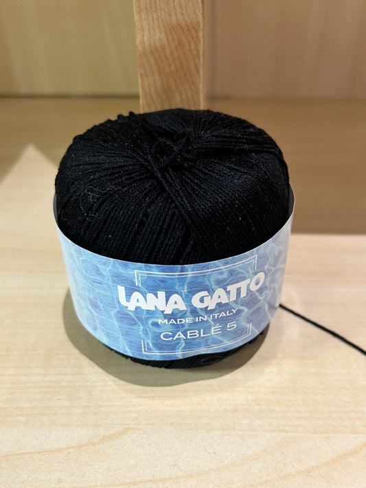 gomitolo COTONE CABLE' 5 NERO col. 6574, LANA GATTO