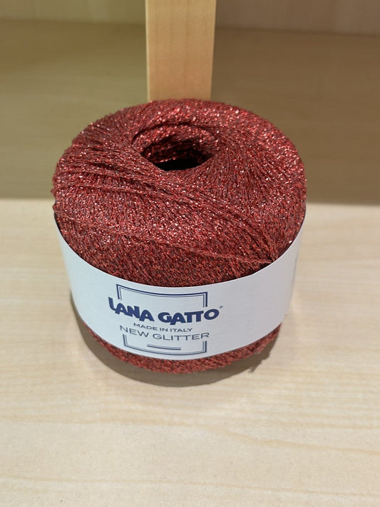 gomitolo IN POLIESTERE "NEW GLITTER" COL. ROSSO 8585, LANA GATTO