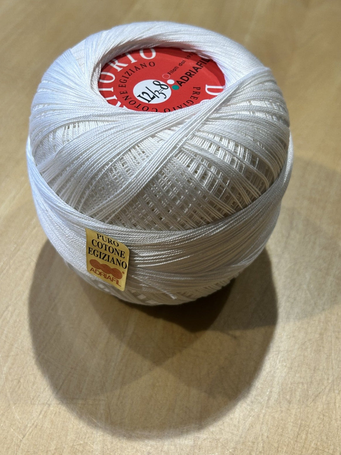 gomitolo di puro COTONE makò egiziano doppio ritorto N. 8 col. BIANCO (100 g.), ADRIAFIL filati dal 1911