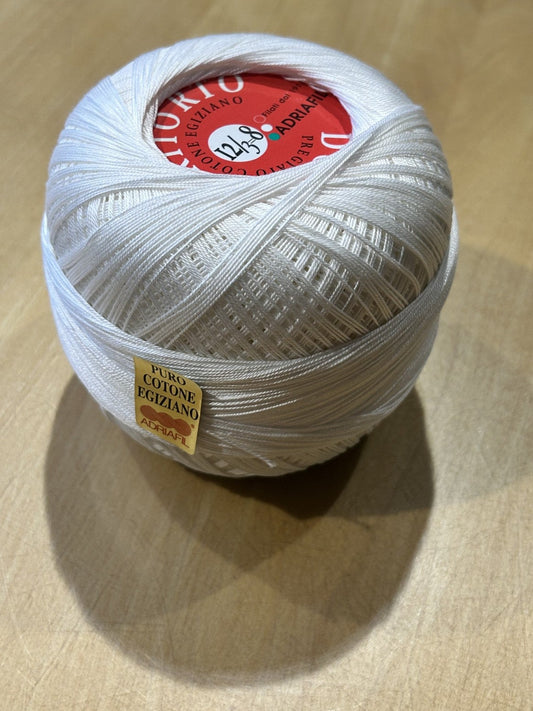 gomitolo di puro COTONE makò egiziano doppio ritorto N. 8 col. BIANCO (100 g.), ADRIAFIL filati dal 1911