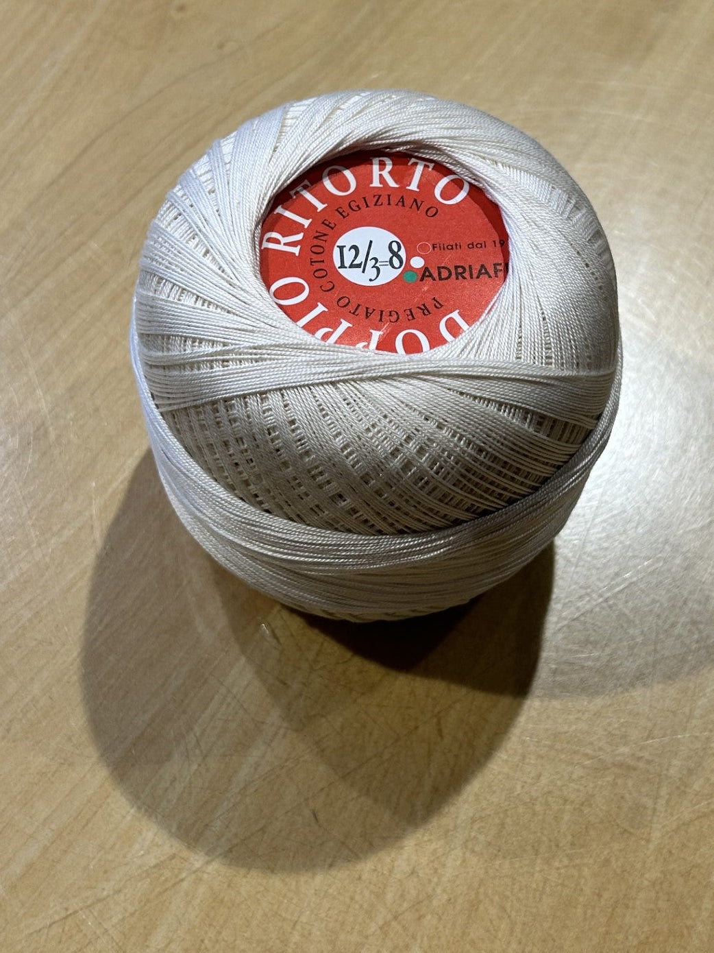 gomitolo di puro COTONE makò egiziano doppio ritorto N. 8 col. ECRU' (100 g.), ADRIAFIL filati dal 1911