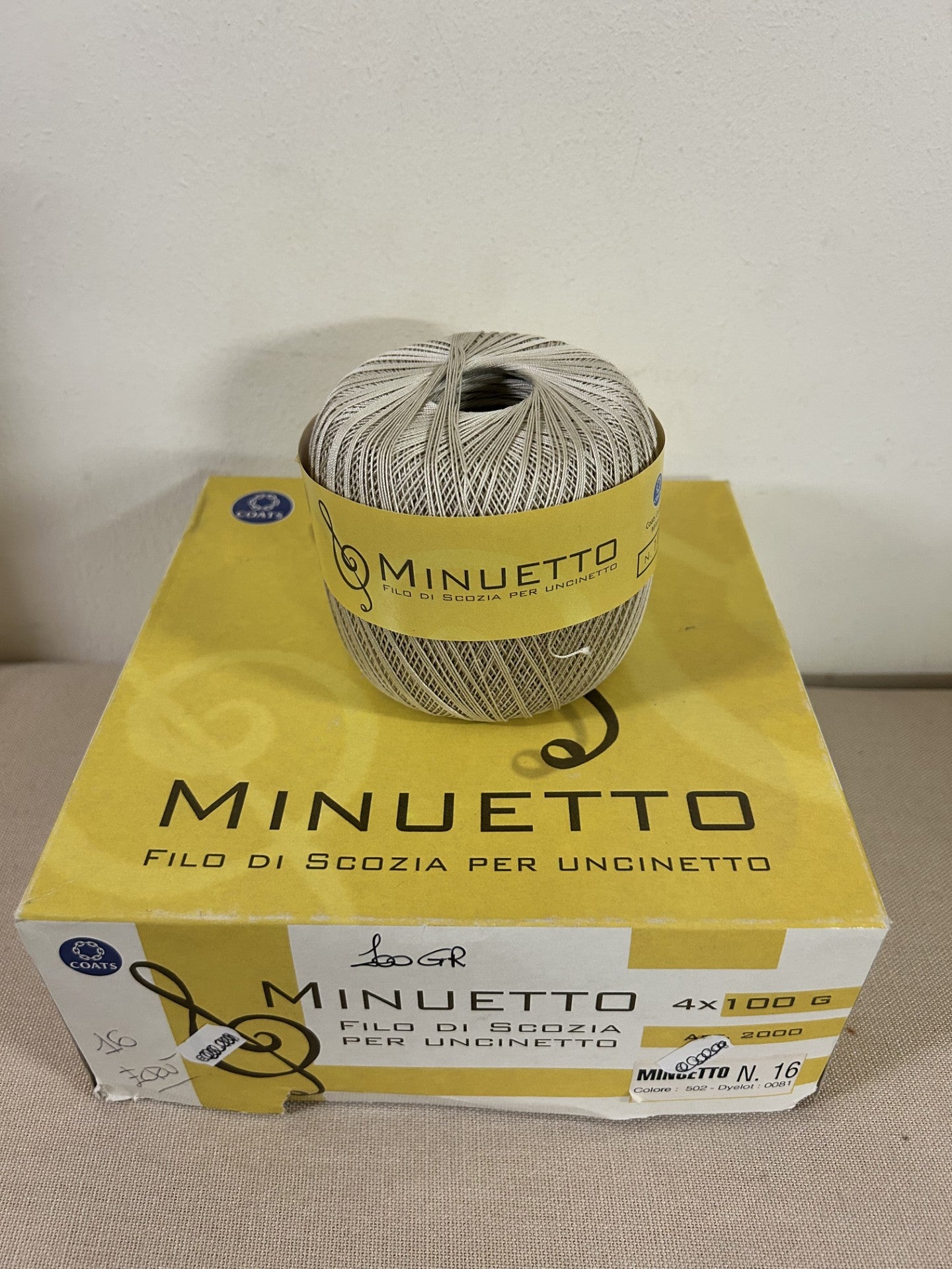 gomitolo PURO COTONE FILO DI SCOZIA PER UNCINETTO "MINUETTO" COL. ECRU' NR.16, COATS CUCIRINI 3 STELLE