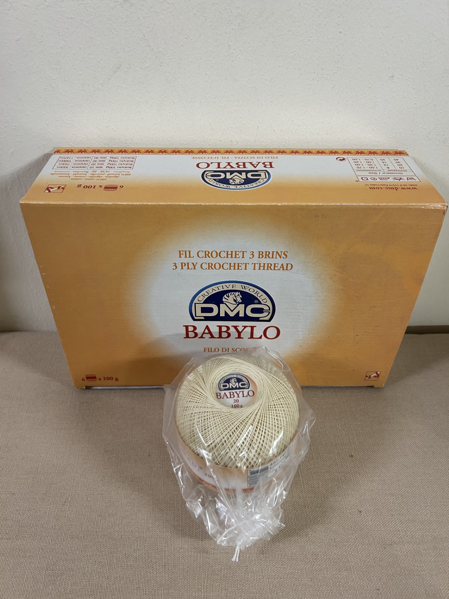 gomitolo COTONE FILO DI SCOZIA 50 g. da uncinetto BABYLO N.20 giallino col.448, DMC