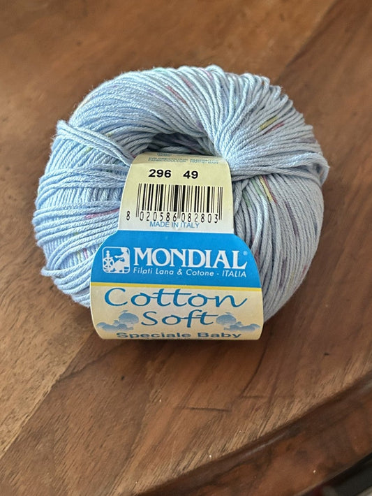 gomitolo di COTONE "COTTON SOFT BABY" COL. SFUMATO AZZURRO, MONDIAL