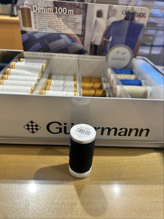FILO DA CUCIRE DENIM 100% POLIESTERE N.100 (spola 250 mt.) COL. NERO 1000, GUTERMANN